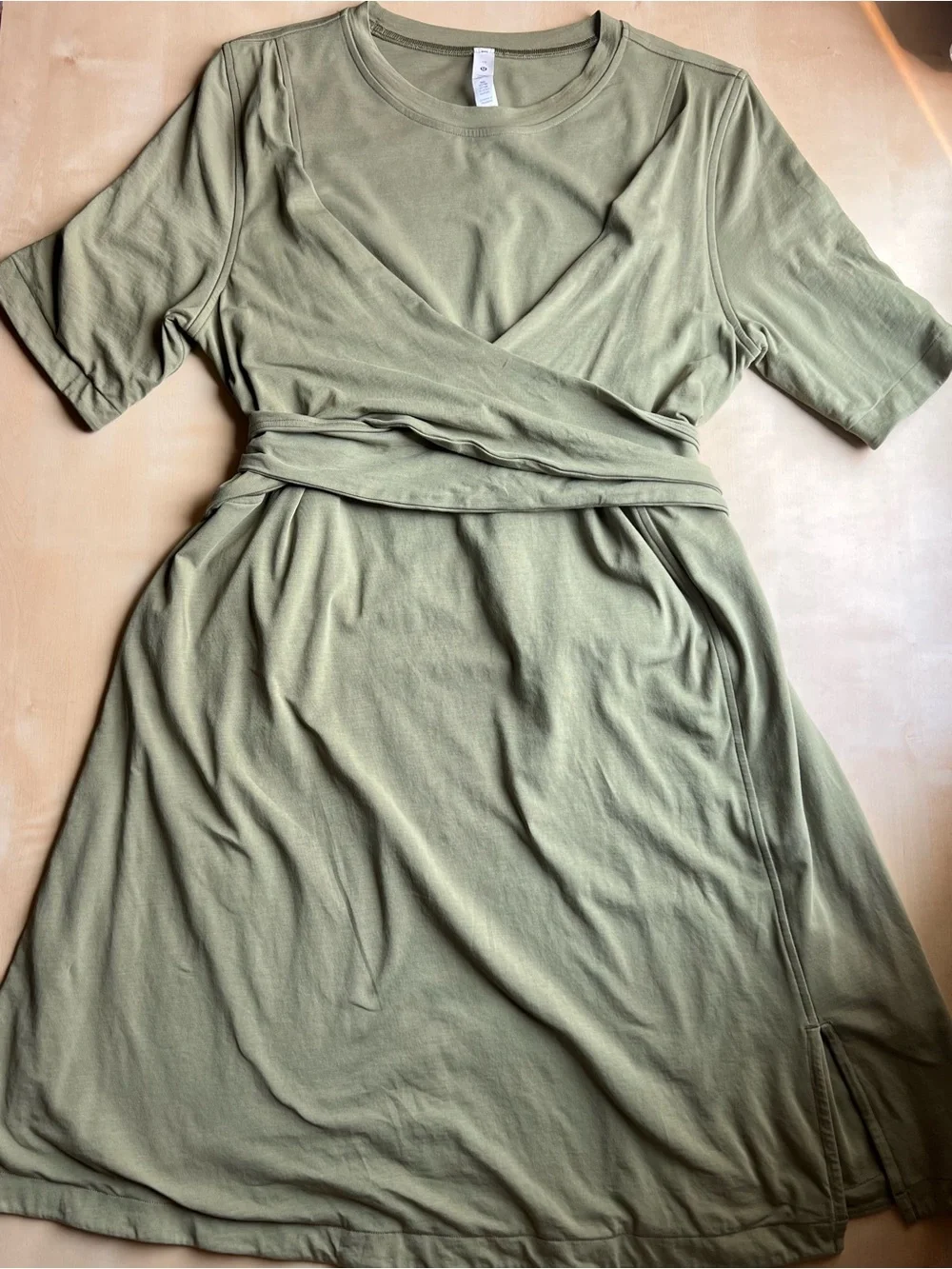 Lululemon Cotton Wrap-Front T-Shirt Dress in Bronze Green size 10